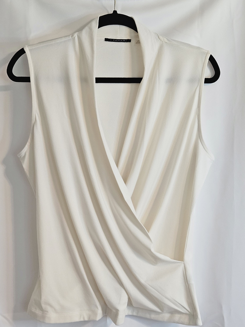 Tahari Cream Sleeveless Wrap-Front Blouse